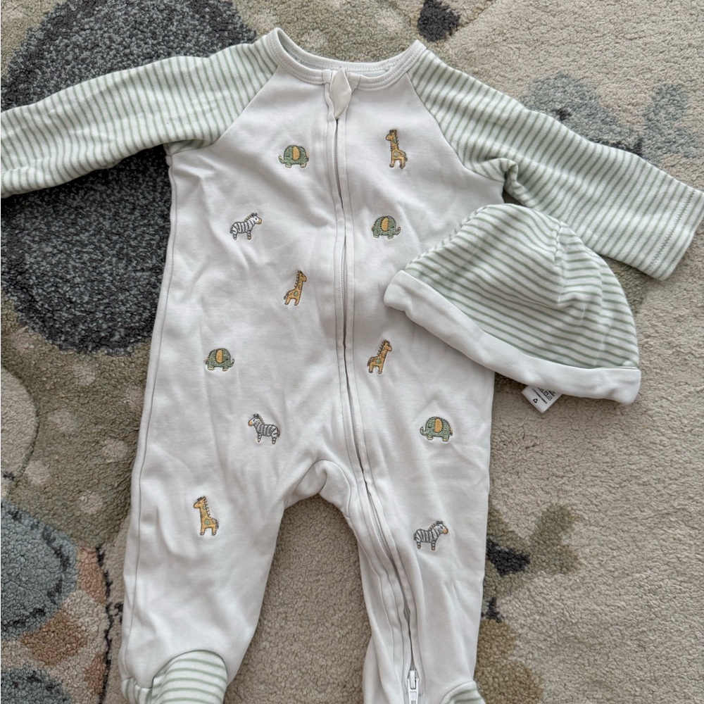 Little Me Green and White Striped Footie with Hat